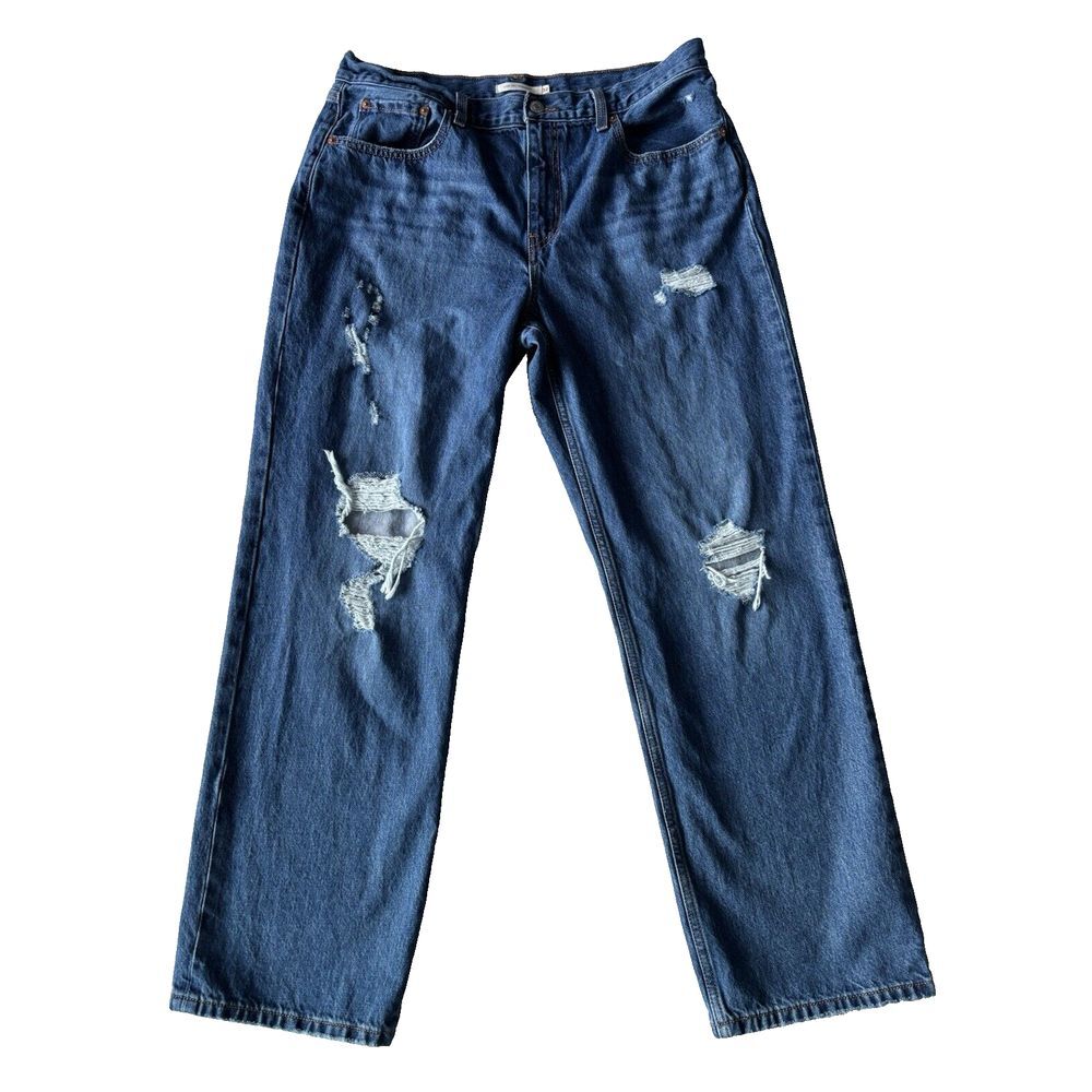 Levis Jeans Womens 32 Blue Low Pro‎ Straight Leg High Rise Denim Distressed